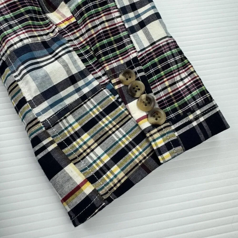 Grant Thomas Madras Patchwork Blazer Sport Coat Mens M Cotton Preppy Ivy Plaid